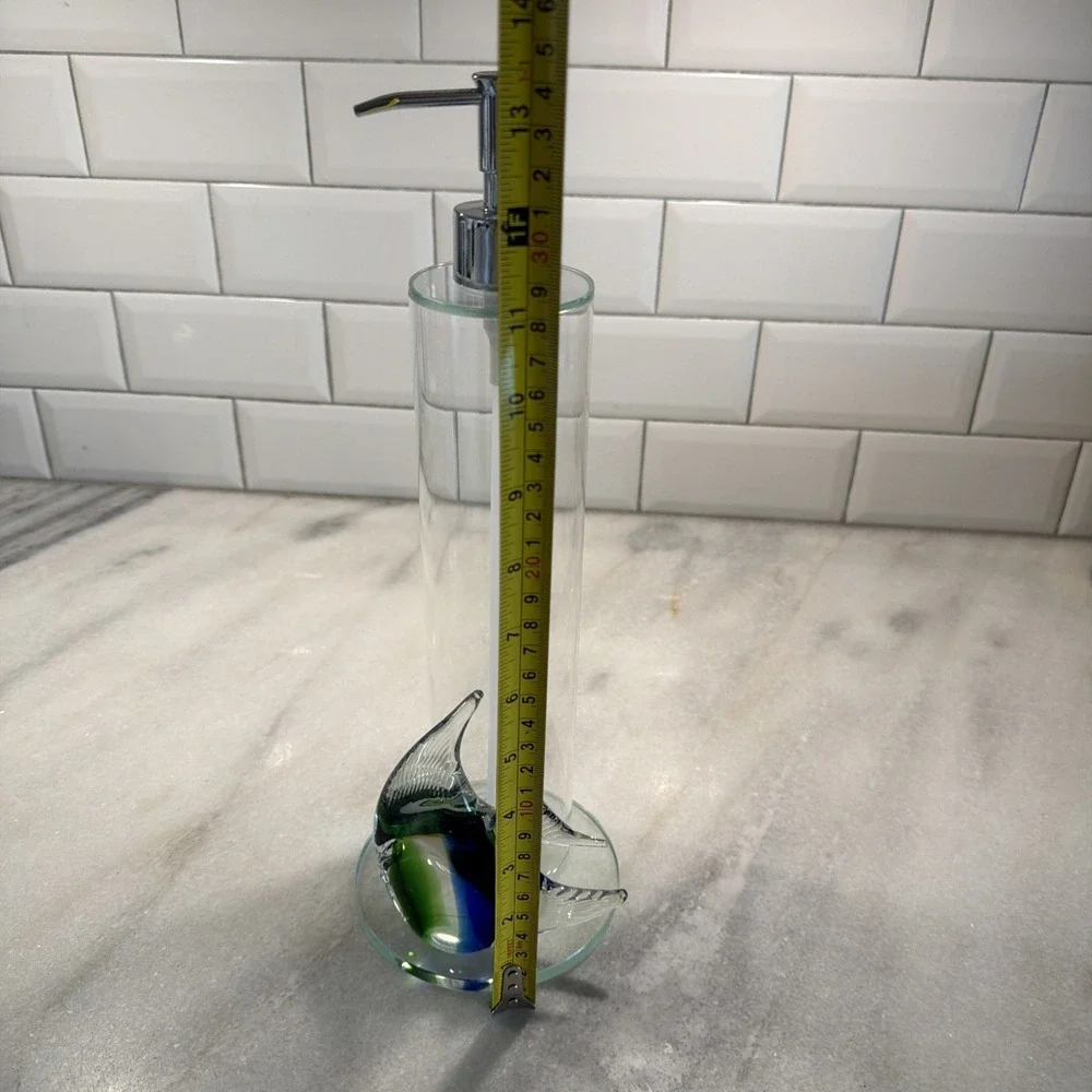 Unique Hand Blown Glass Fish Soap/lotion Clear Glass Dispenser Blue/green